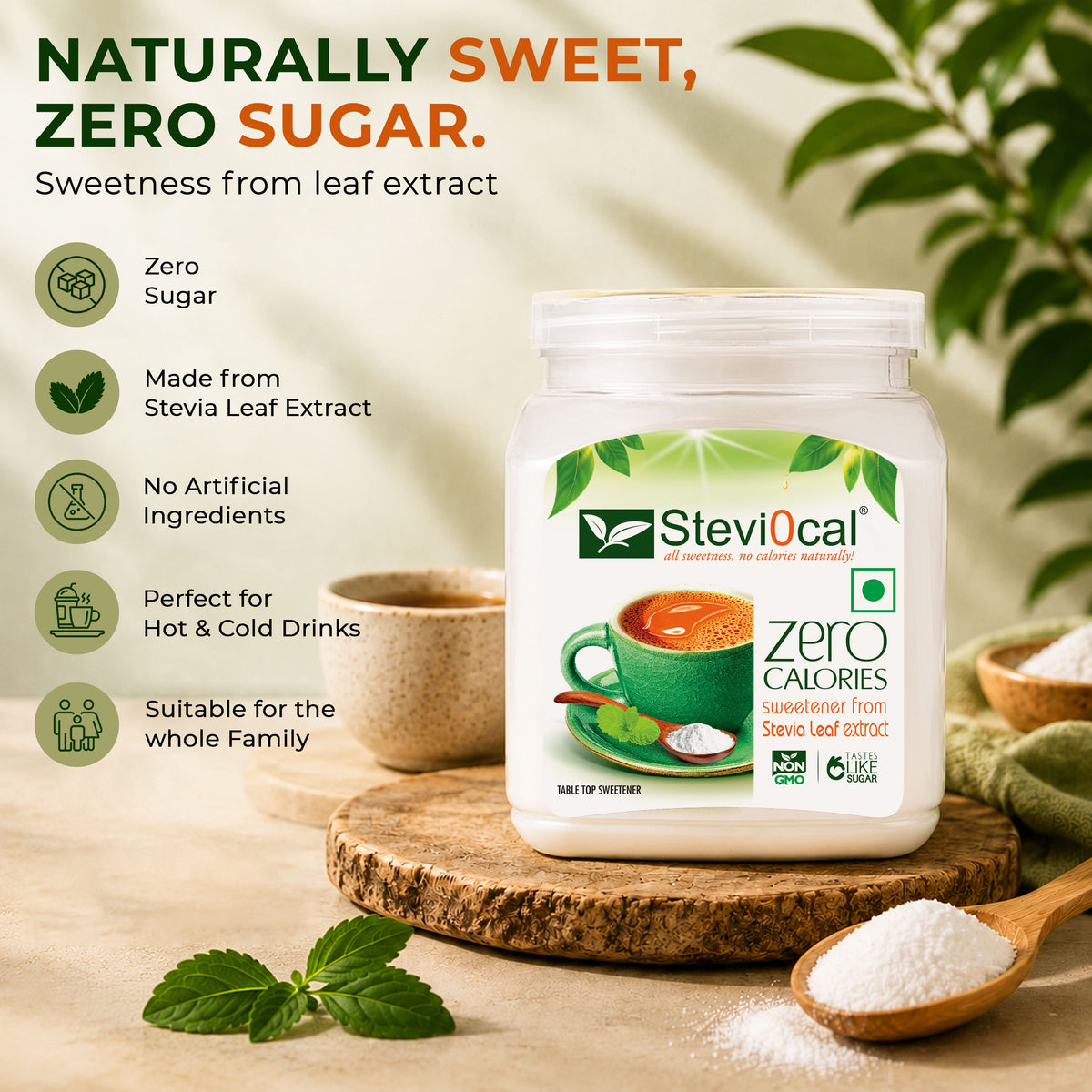Stevi0cal Zero Calorie Sweetener - Natural Stevia Sugar Substitute | 480g