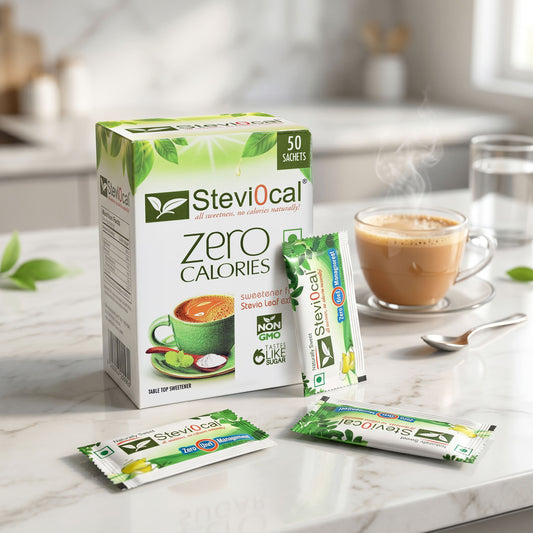 Stevi0cal Zero Calorie Sweetener Sachets - Natural Sugar Alternative | 50 Sachets