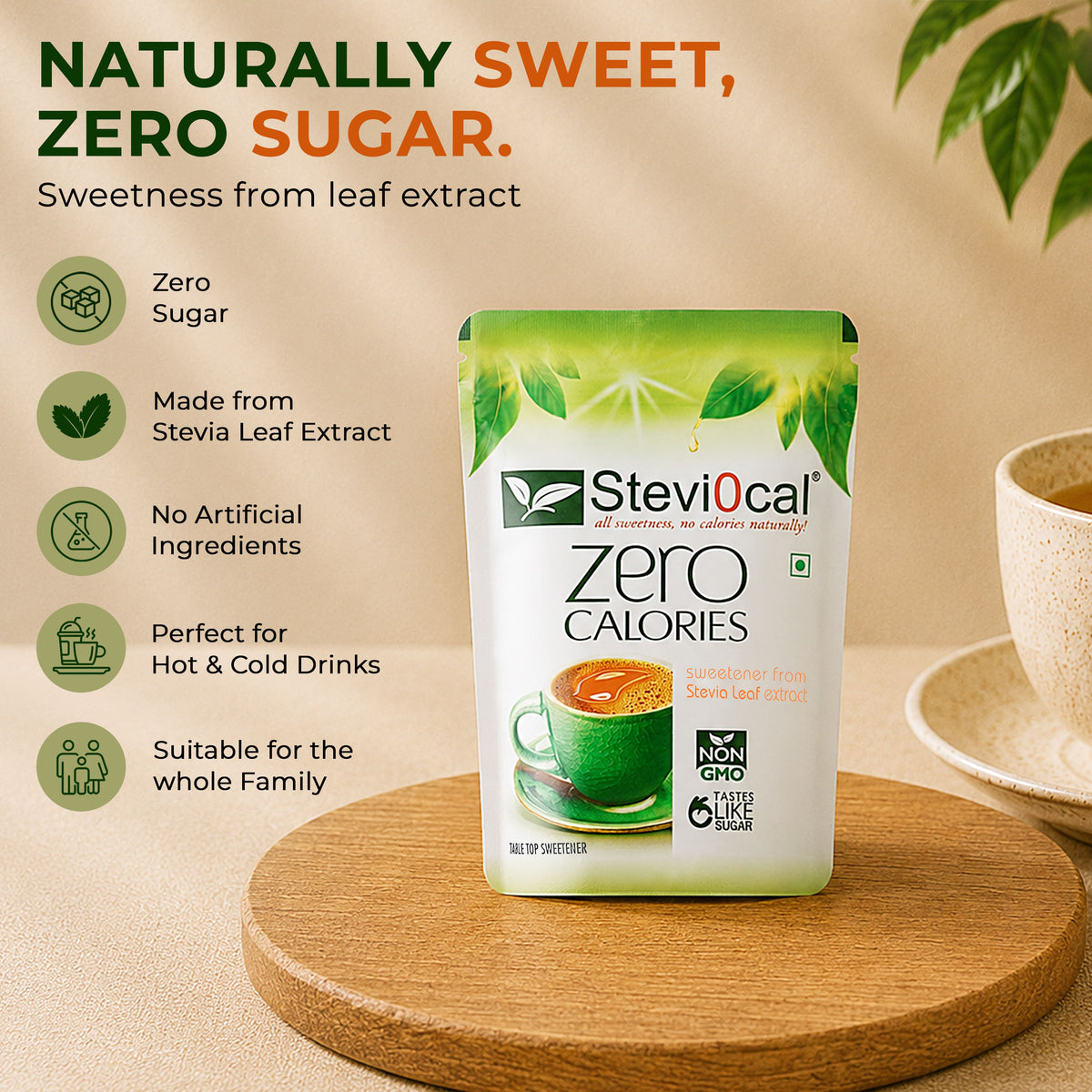 Stevi0cal Zero Calories Sweetener - Stevia Leaf Extract Sugar Substitute | 1kg