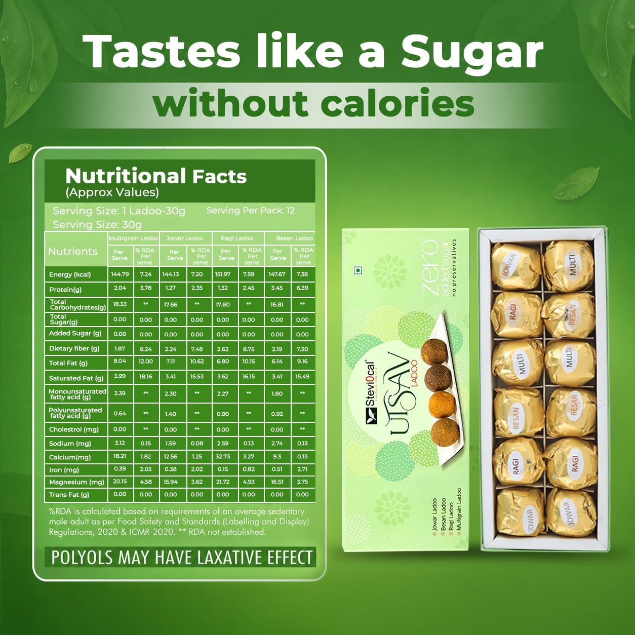 Stevi0cal Utsav Ladoo - Zero Added Sugar Traditional Sweet