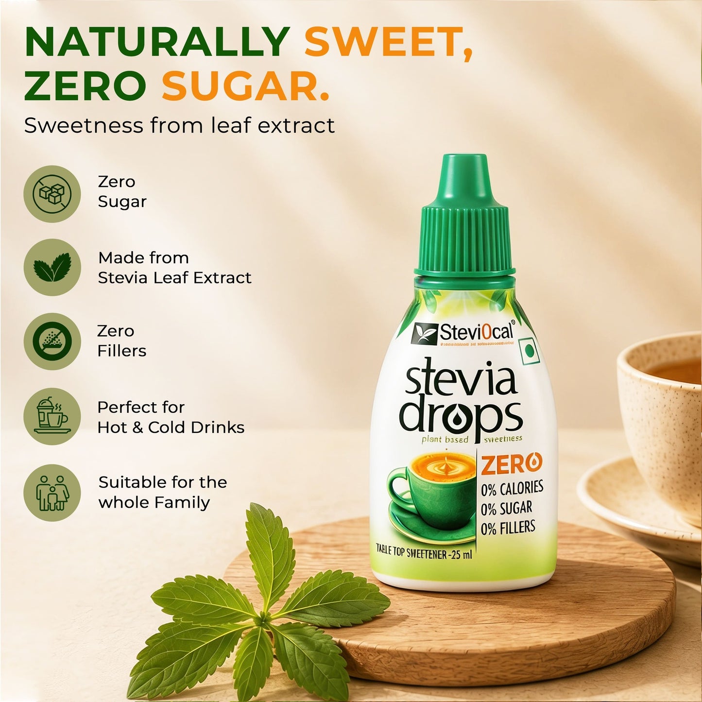 Stevi0cal Stevia Drops - Natural Zero Sugar Liquid Sweetener 25 ml