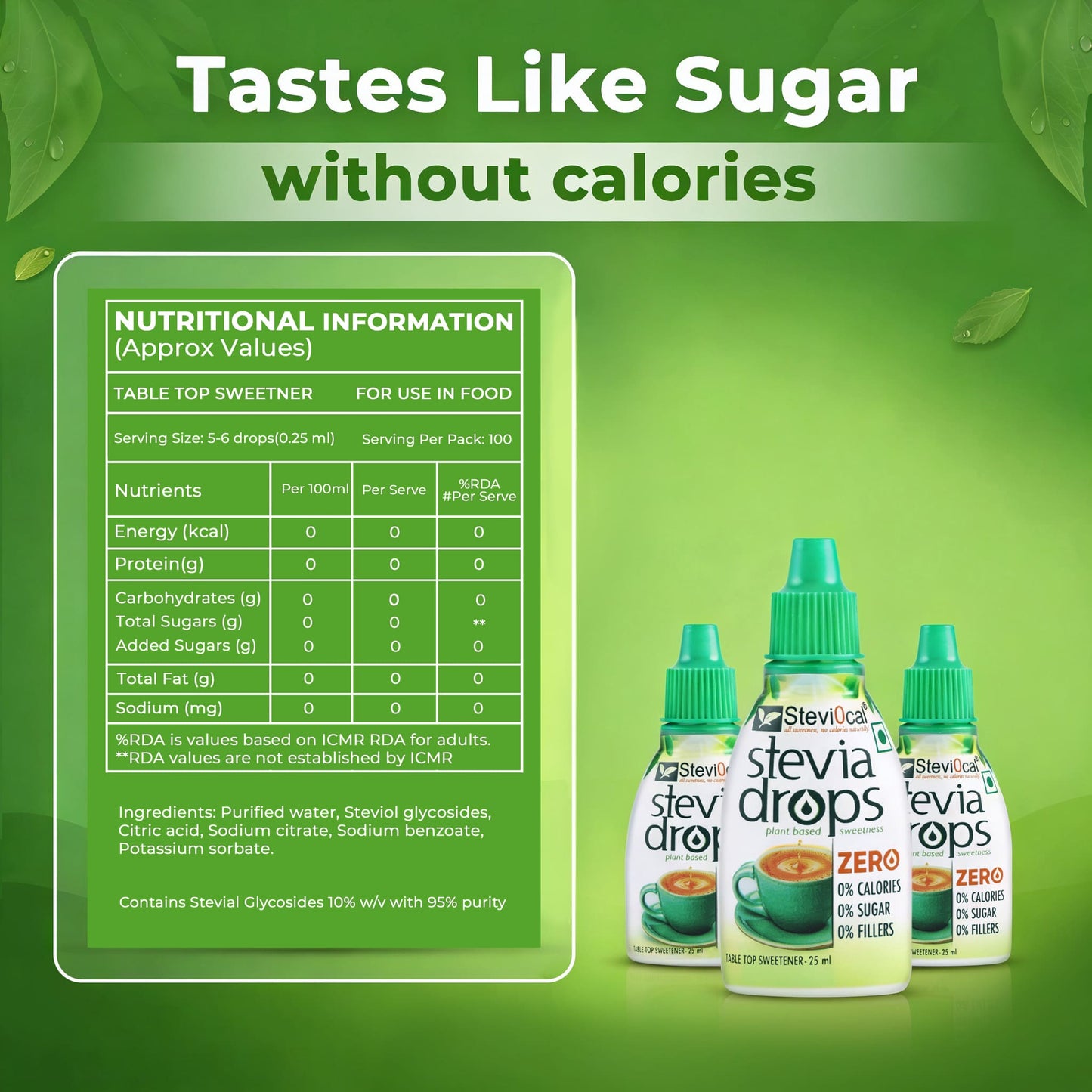 Stevi0cal Stevia Drops - Natural Zero Sugar Liquid Sweetener 25 ml