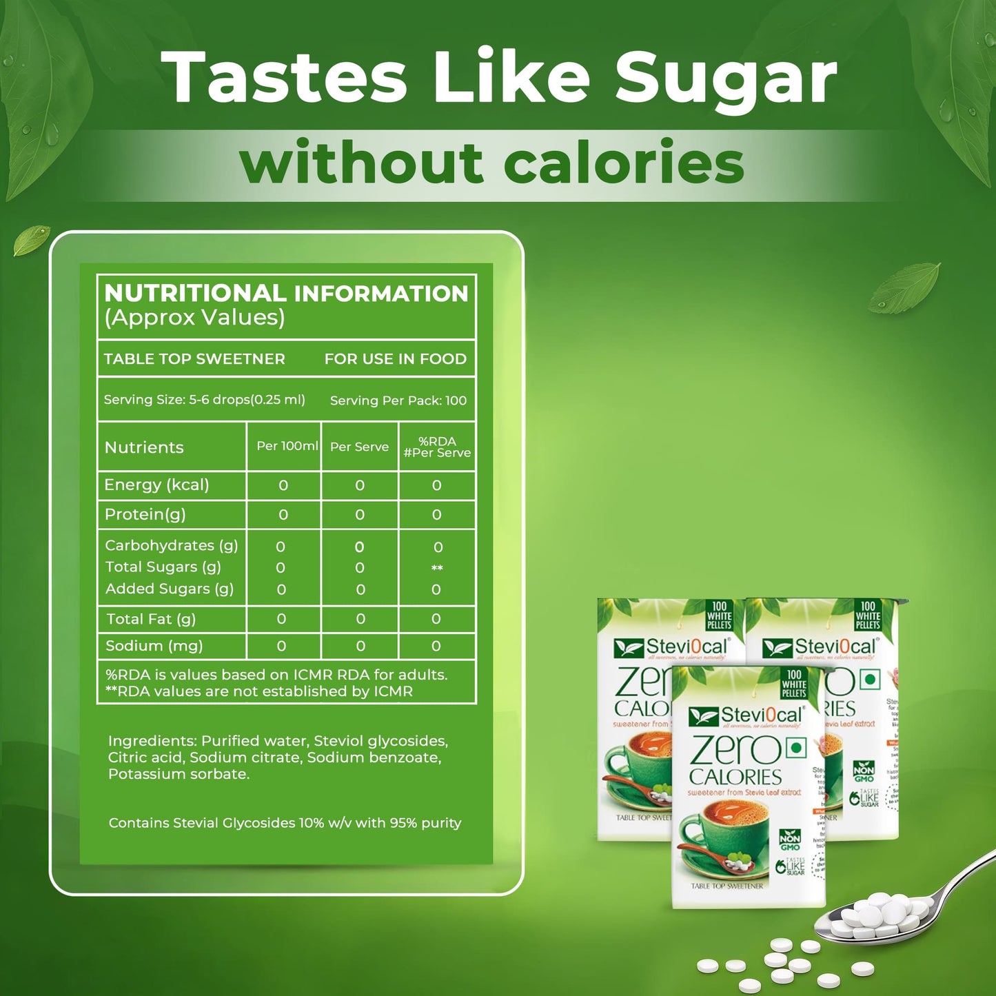Stevi0cal Zero Calorie Sweetener Tablets | Natural Stevia Leaf Extract | Sugar-Free Sweetener
