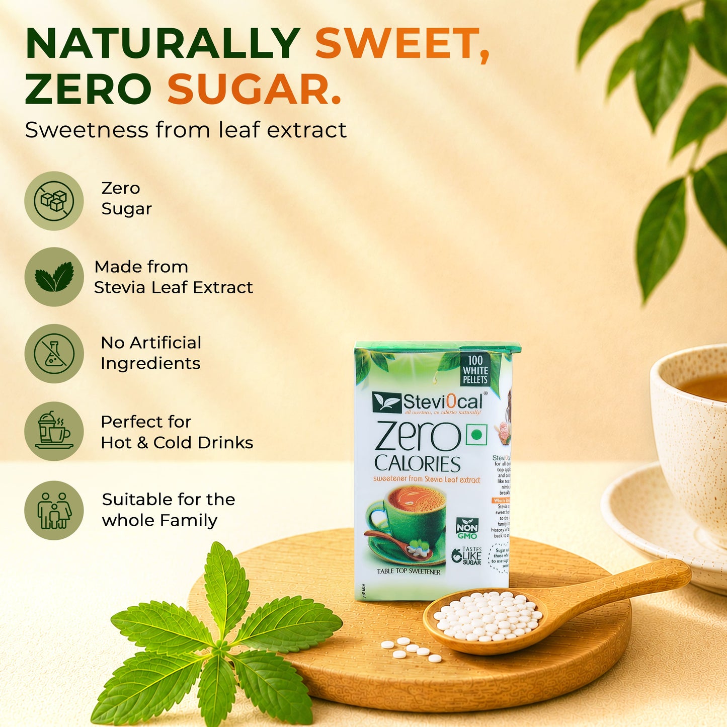 Stevi0cal Zero Calorie Sweetener Tablets | Natural Stevia Leaf Extract | Sugar-Free Sweetener