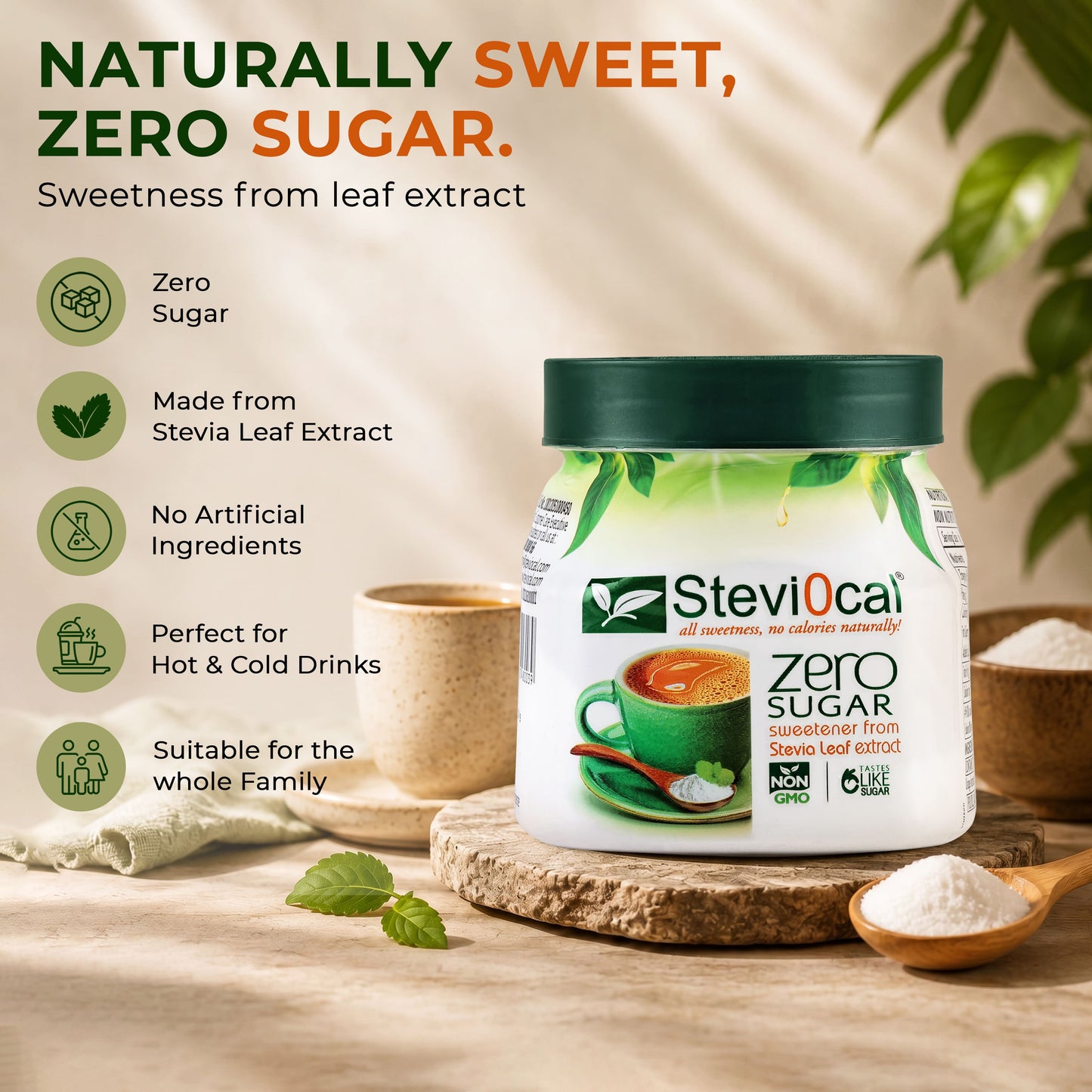 Stevi0cal Zero Sugar Sweetener Powder - Natural Stevia Leaf Extract | 200g